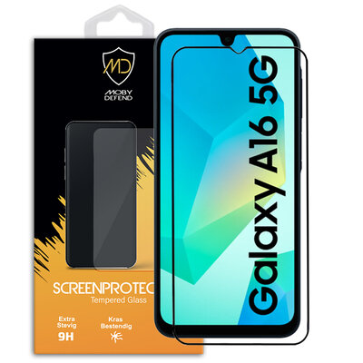 Samsung Galaxy A16 Screenprotector - MobyDefend Screensaver Met Zwarte Randen - Gehard Glas 