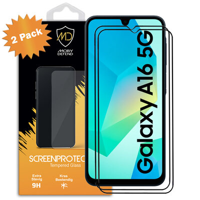 2-Pack Samsung Galaxy A16 Screenprotectors - MobyDefend Screensavers Met Zwarte Randen - Gehard Glas 