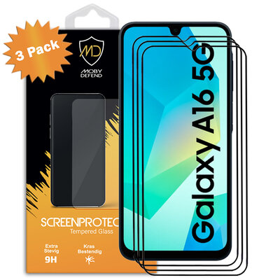 3-Pack Samsung Galaxy A16 Screenprotectors - MobyDefend Screensavers Met Zwarte Randen - Gehard Glas 