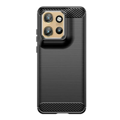 Motorola Edge 50 Neo Hoesje - MobyDefend TPU Backcover - Geborstelde Metaal &amp; Carbon-Look - Zwart