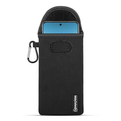 Hoesje voor Oppo Find X8 Pro - MobyDefend Neopreen Pouch Met Karabijnhaak - Insteekhoesje - Riemlus Hoesje - Zwart