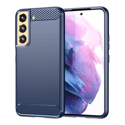 Samsung Galaxy S23 Plus (S23+) Hoesje - MobyDefend TPU Backcover - Geborstelde Metaal &amp; Carbon-Look - Blauw
