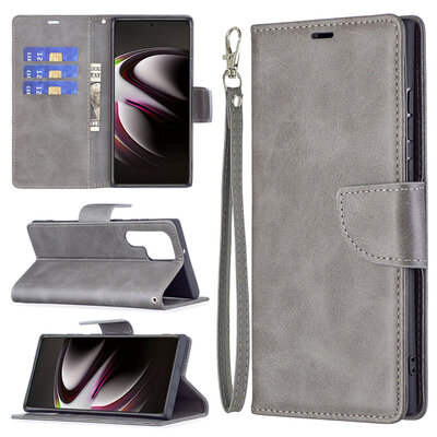 Samsung Galaxy S22 Ultra Hoesje - MobyDefend Wallet Book Case Met Koord - Grijs