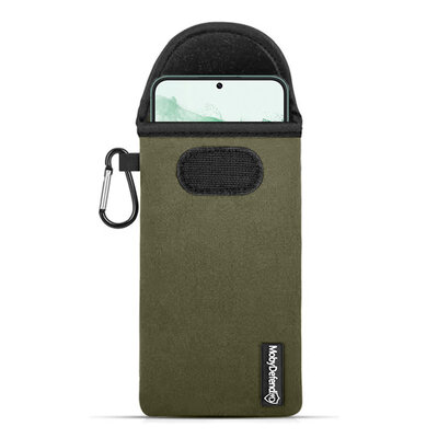 Hoesje voor Samsung Galaxy S22 Plus (S22+) - MobyDefend Neopreen Pouch Met Karabijnhaak - Insteekhoesje - Riemlus Hoesje - Groen