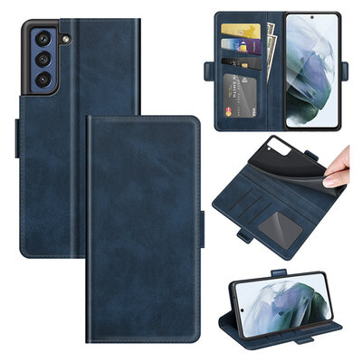Samsung Galaxy S21 FE Hoesje - MobyDefend Luxe Wallet Book Case (Sluiting Zijkant) - Blauw