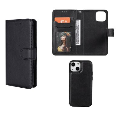 iPhone 13 Mini Hoesje - MobyDefend Luxe 2-in-1 Wallet Book Case Met Uitneembare Backcover - Zwart
