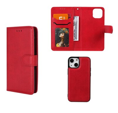 iPhone 13 Mini Hoesje - MobyDefend Luxe 2-in-1 Wallet Book Case Met Uitneembare Backcover - Rood