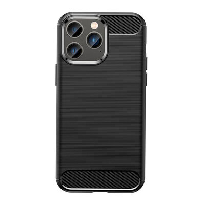iPhone 14 Pro Max Hoesje - MobyDefend TPU Backcover - Geborstelde Metaal &amp; Carbon-Look - Zwart