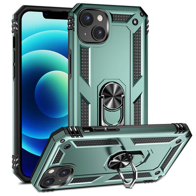iPhone 14 Plus Hoesje - MobyDefend Pantsercase Met Draaibare Ring - Lichtgroen
