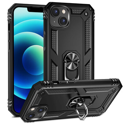 iPhone 14 Plus Hoesje - MobyDefend Pantsercase Met Draaibare Ring - Zwart