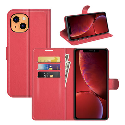 iPhone 13 Hoesje - MobyDefend Kunstleren Wallet Book Case (Sluiting Voorkant) - Rood