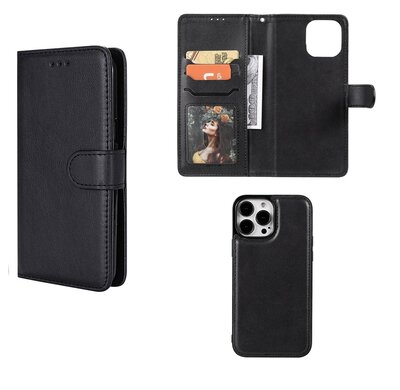 iPhone 13 Pro Max Hoesje - MobyDefend Luxe 2-in-1 Wallet Book Case Met Uitneembare Backcover - Zwart