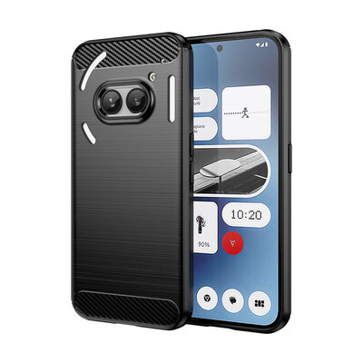 Nothing Phone (2a) / Nothing Phone (2a) Plus Hoesje - MobyDefend TPU Backcover - Geborstelde Metaal &amp; Carbon-Look - Zwart