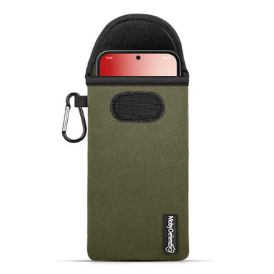 Nothing Phone (2a) / Nothing Phone (2a) Plus Hoesje - MobyDefend Neopreen Pouch Met Karabijnhaak - Insteekhoesje - Riemlus Hoesje - Groen