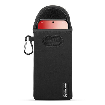 Nothing Phone (2a) / Nothing Phone (2a) Plus Hoesje - MobyDefend Neopreen Pouch Met Karabijnhaak - Insteekhoesje - Riemlus Hoesje - Zwart