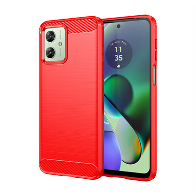 Motorola Moto G54 Hoesje - MobyDefend TPU Backcover - Geborstelde Metaal &amp; Carbon-Look - Rood