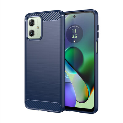 Motorola Moto G54 Hoesje - MobyDefend TPU Backcover - Geborstelde Metaal &amp; Carbon-Look - Blauw