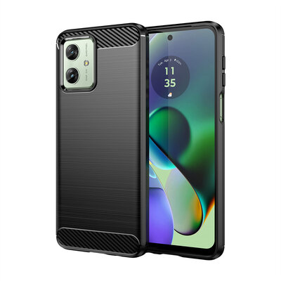 Motorola Moto G54 Hoesje - MobyDefend TPU Backcover - Geborstelde Metaal &amp; Carbon-Look - Zwart