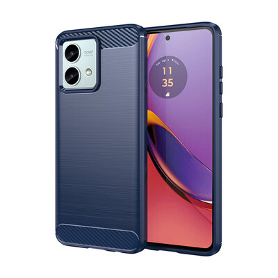 Motorola Moto G84 Hoesje - MobyDefend TPU Backcover - Geborstelde Metaal &amp; Carbon-Look - Blauw