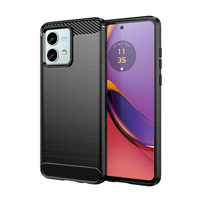 Motorola Moto G84 Hoesje - MobyDefend TPU Backcover - Geborstelde Metaal &amp; Carbon-Look - Zwart