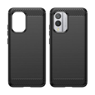 Nokia X30 Hoesje - MobyDefend TPU Backcover - Geborstelde Metaal &amp; Carbon-Look - Zwart