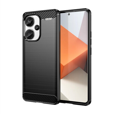 Xiaomi Redmi Note 13 Pro Plus Hoesje - MobyDefend TPU Backcover - Geborstelde Metaal &amp; Carbon-Look - Zwart