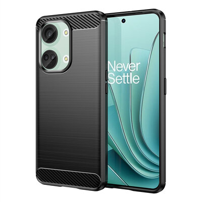 OnePlus Nord 3 Hoesje - MobyDefend TPU Backcover - Geborstelde Metaal &amp; Carbon-Look - Zwart