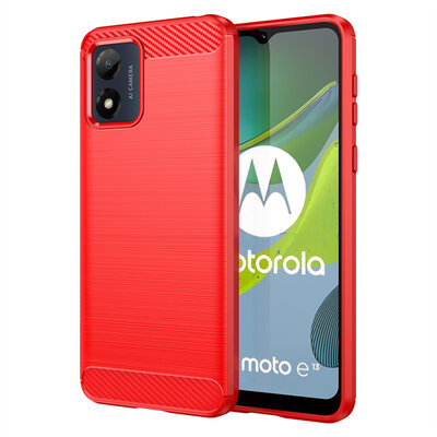 Motorola Moto E13 Hoesje - MobyDefend TPU Backcover - Geborstelde Metaal &amp; Carbon-Look - Rood