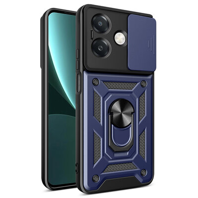 Oppo A60 5G  / Oppo A40 / Oppo A40m Hoesje - MobyDefend Pantsercase Met Draaibare Ring - Blauw