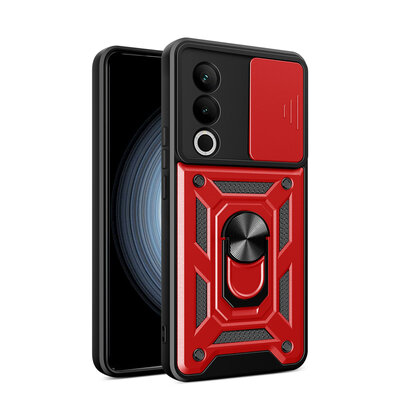 Oppo A80 5G Hoesje - MobyDefend Pantsercase Met Draaibare Ring - Rood