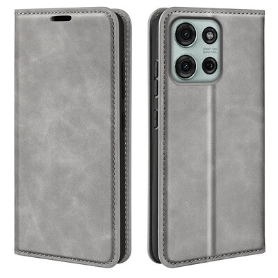 Motorola Moto G75 Hoesje - MobyDefend Luxe Wallet Bookcase (Magnetische Sluiting) - Grijs