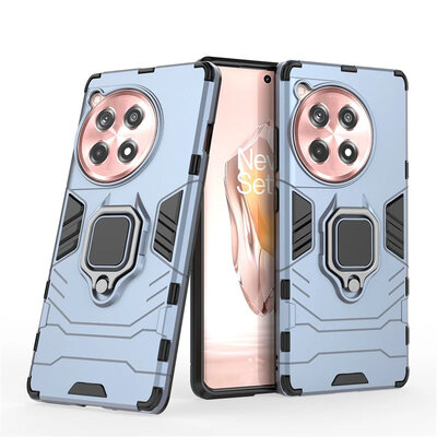 OnePlus 12R Hoesje - MobyDefend Dubbelgelaagde Pantsercase Met Standaard - Blauw