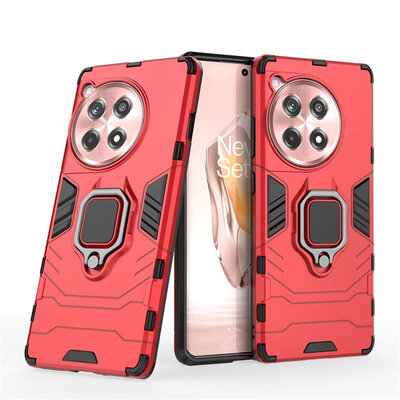 OnePlus 12R Hoesje - MobyDefend Dubbelgelaagde Pantsercase Met Standaard - Rood