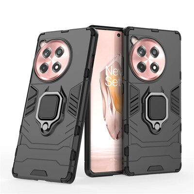 OnePlus 12R Hoesje - MobyDefend Dubbelgelaagde Pantsercase Met Standaard - Zwart