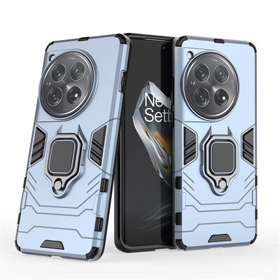 OnePlus 12 Hoesje - MobyDefend Dubbelgelaagde Pantsercase Met Standaard - Blauw