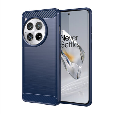 OnePlus 12 Hoesje - MobyDefend TPU Backcover - Geborstelde Metaal &amp; Carbon-Look - Blauw