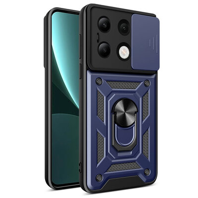 Xiaomi Redmi Note 13 4G Hoesje - MobyDefend Pantsercase Met Draaibare Ring - Blauw