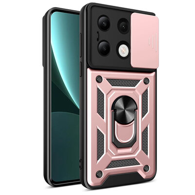 Xiaomi Redmi Note 13 4G Hoesje - MobyDefend Pantsercase Met Draaibare Ring - Ros&eacute;
