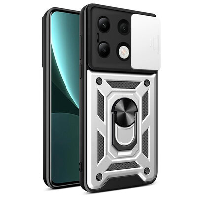Xiaomi Redmi Note 13 4G Hoesje - MobyDefend Pantsercase Met Draaibare Ring - Zilvergrijs