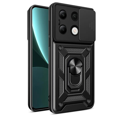 Xiaomi Redmi Note 13 4G Hoesje - MobyDefend Pantsercase Met Draaibare Ring - Zwart