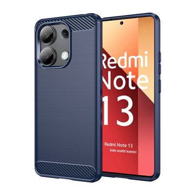 Xiaomi Redmi Note 13 4G Hoesje - MobyDefend TPU Backcover - Geborstelde Metaal &amp; Carbon-Look - Blauw