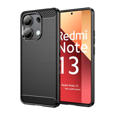 Xiaomi Redmi Note 13 4G Hoesje - MobyDefend TPU Backcover - Geborstelde Metaal &amp; Carbon-Look - Zwart