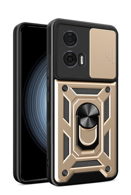 Motorola Edge 50 Fusion Hoesje - MobyDefend Pantsercase Met Draaibare Ring - Goud