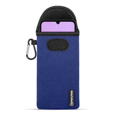 Hoesje voor Samsung Galaxy A15 - MobyDefend Neopreen Pouch Met Karabijnhaak - Insteekhoesje - Riemlus Hoesje - Blauw