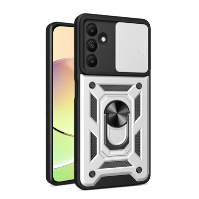 Samsung Galaxy A15 Hoesje - MobyDefend Pantsercase Met Draaibare Ring - Zilvergrijs