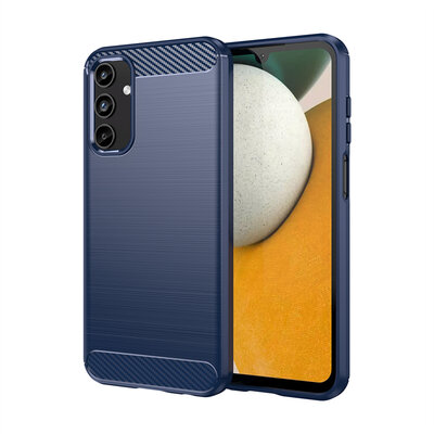 Samsung Galaxy A15 Hoesje - MobyDefend TPU Backcover - Geborstelde Metaal &amp; Carbon-Look - Blauw