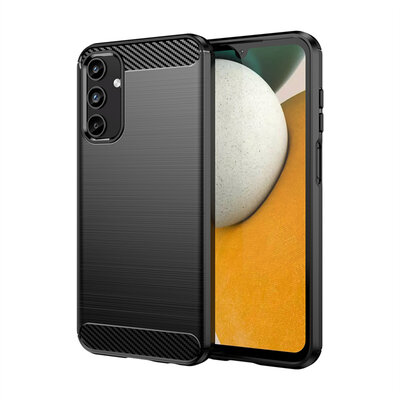 Samsung Galaxy A15 Hoesje - MobyDefend TPU Backcover - Geborstelde Metaal &amp; Carbon-Look - Zwart