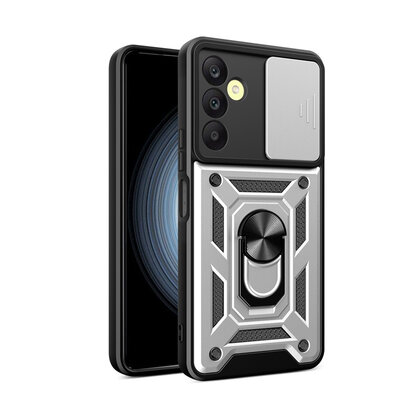 Samsung Galaxy A25 Hoesje - MobyDefend Pantsercase Met Draaibare Ring - Zilvergrijs