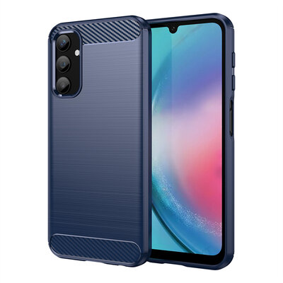 Samsung Galaxy A25 Hoesje - MobyDefend TPU Backcover - Geborstelde Metaal &amp; Carbon-Look - Blauw