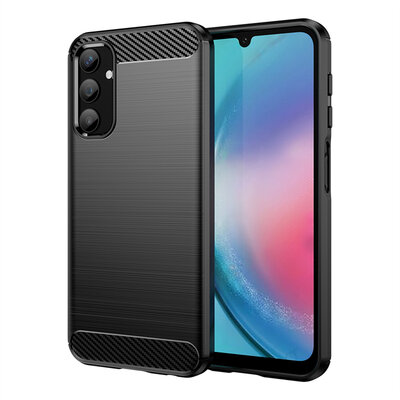 Samsung Galaxy A25 Hoesje - MobyDefend TPU Backcover - Geborstelde Metaal &amp; Carbon-Look - Zwart
